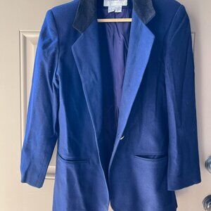 VTG Fundamental Things Blue Wool Blazer, Velvet collar Size 4P